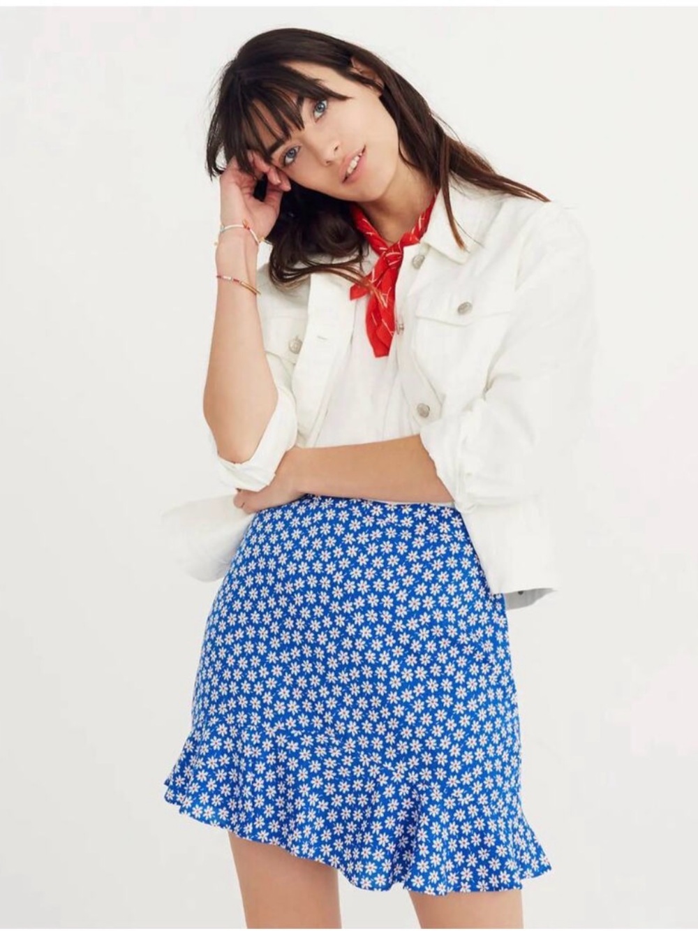 Madewell Blue Daisy Ruffle Mini Skirt